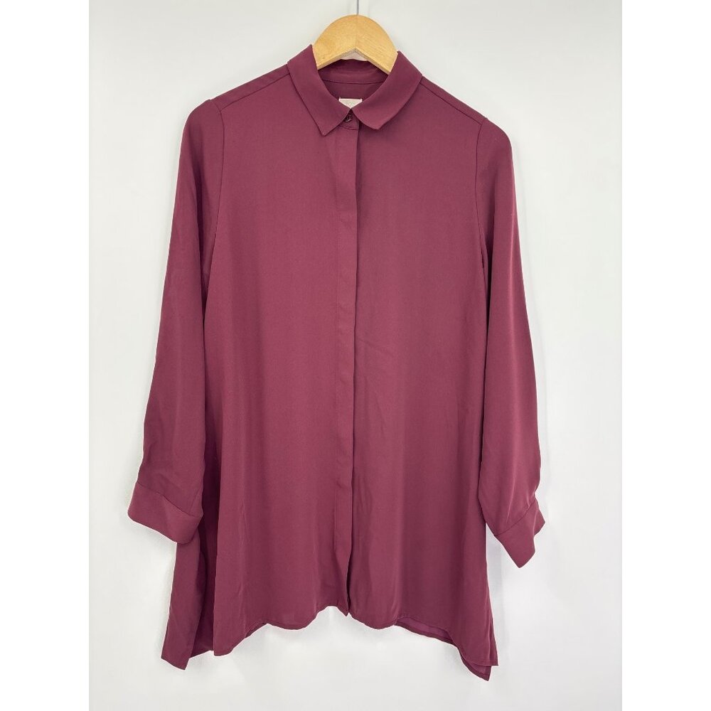 Chico's Long Sleeve Hidden Button Blouse Top Burgundy Red Size 0 (4/6) Small